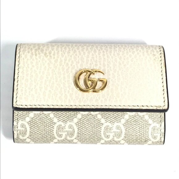 GUCCI 456118 logo GG 6 Key Case Key 6P Key Case PVC/Leather Beige - Picture 1 of 12